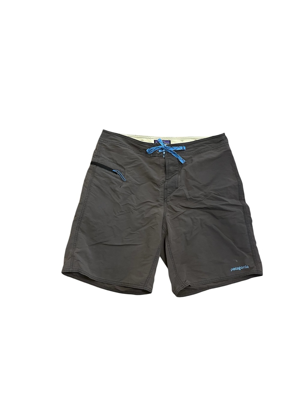 Patagonia Men’s Gray Board Shorts with Blue Drawstring